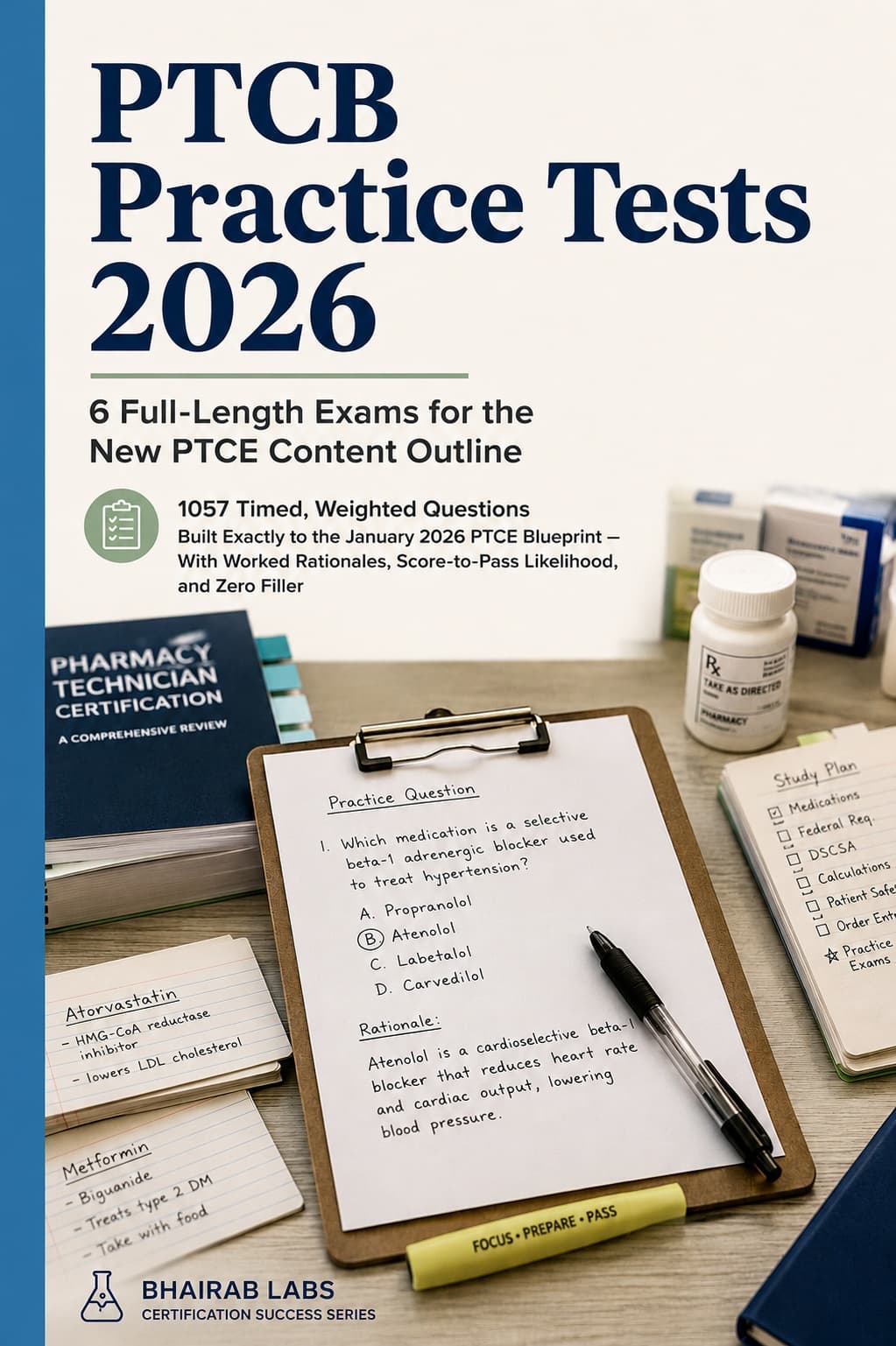 Cover of PTCB Practice Tests 2026: 6 Full-Length Exams for the New PTCE Content Outline