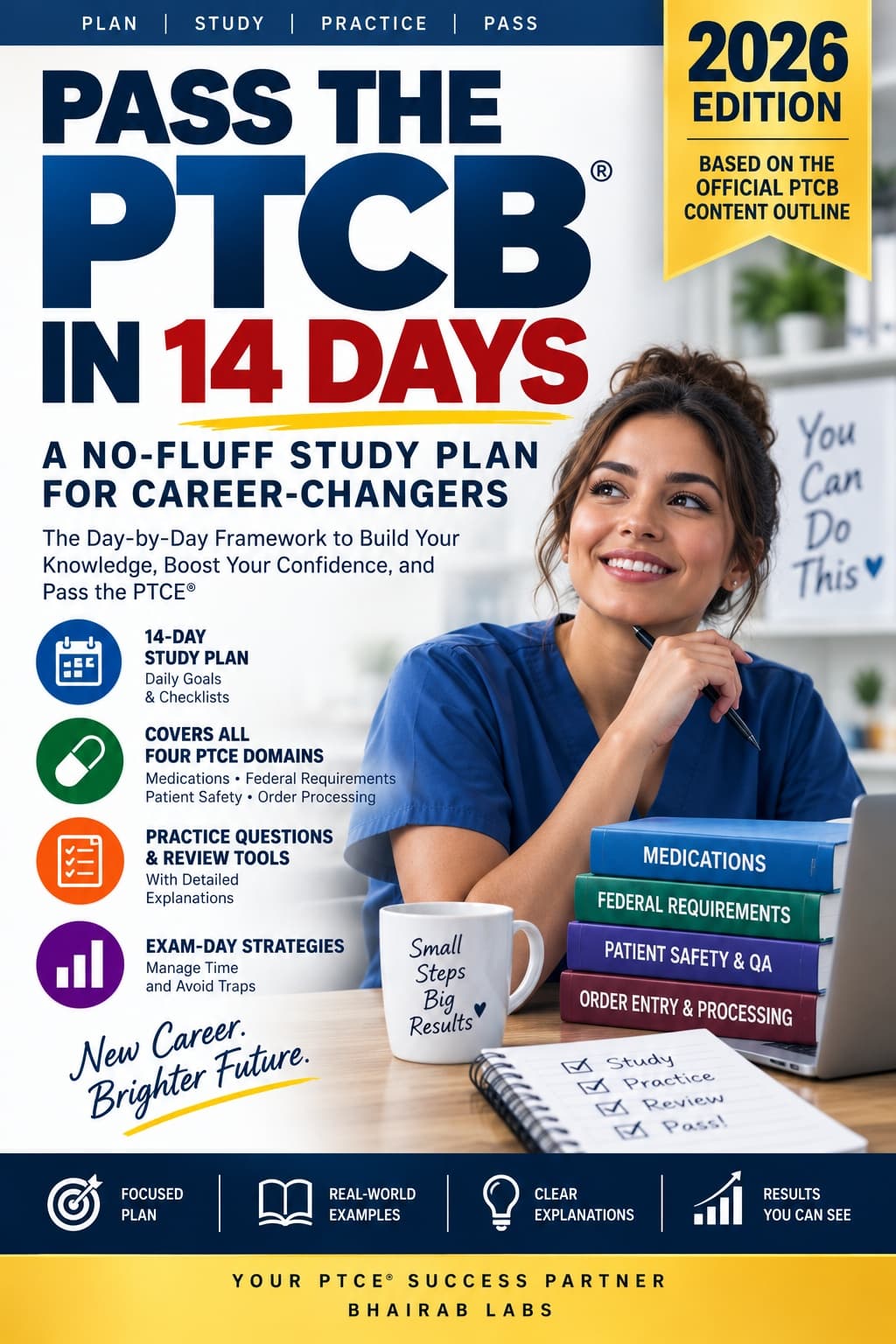 Cover of Pass the PTCB in 14 Days: A No-Fluff Study Plan for Career-Changers