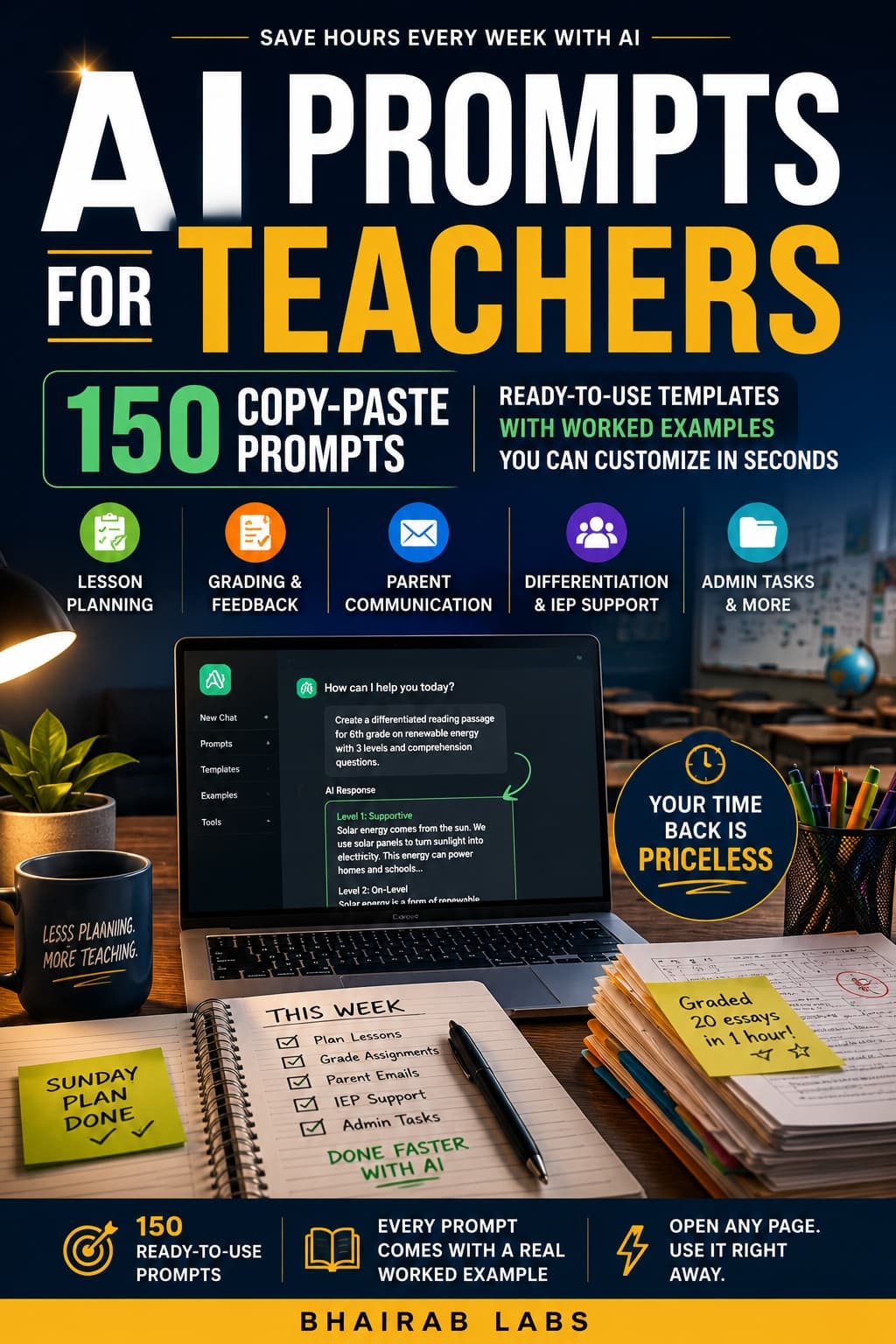Cover of AI Prompts for Teachers: 150 Copy-Paste Prompts to Save Hours Every Week