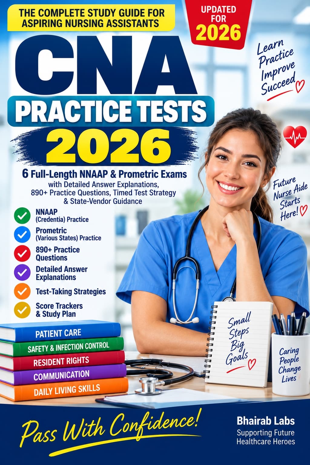 Cover of CNA Practice Tests 2026: 6 Full-Length NNAAP & Prometric Exams with Detailed Answer Explanations