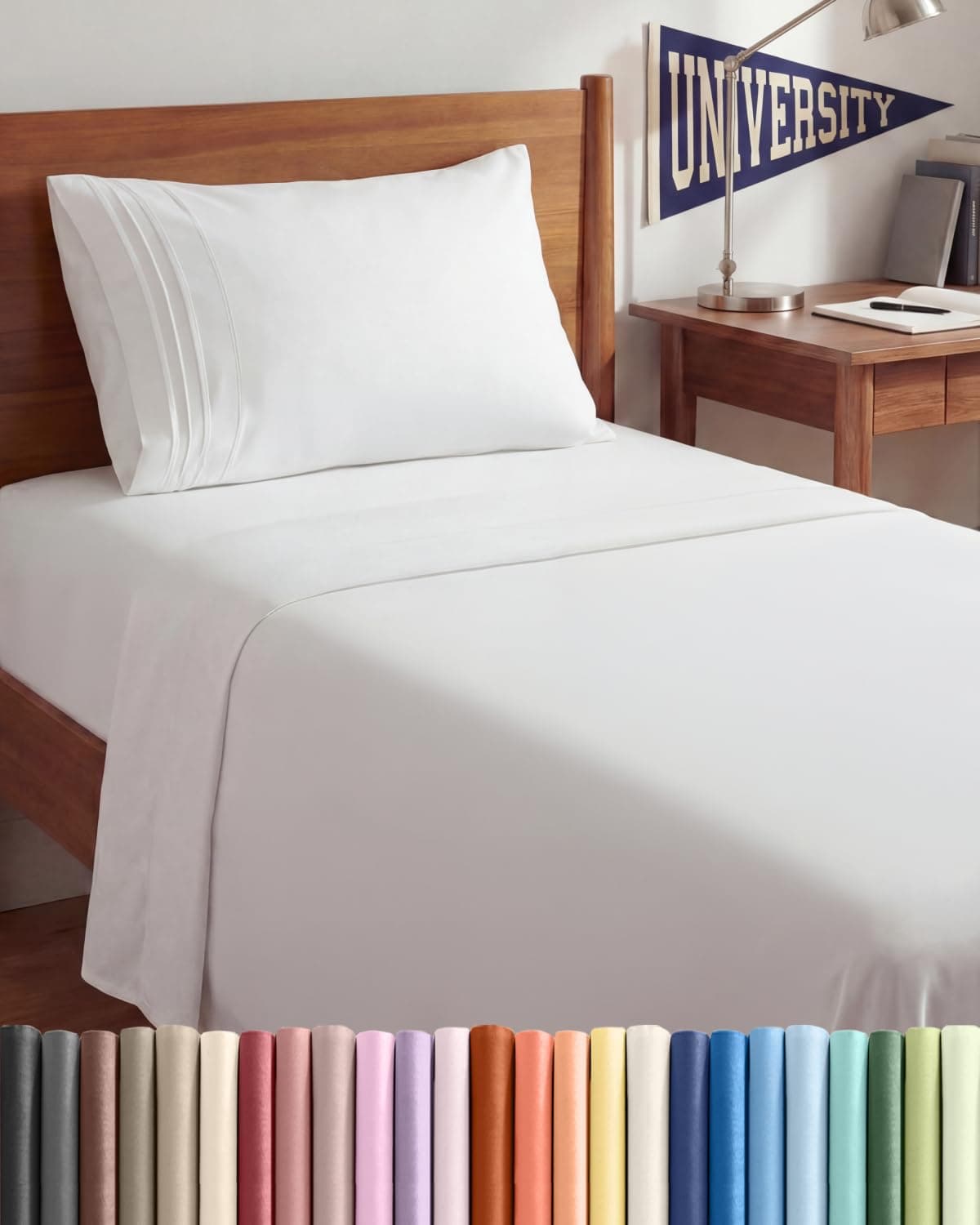 Twin XL 3 Piece Sheet Set - College Dorm Room Essentials - White