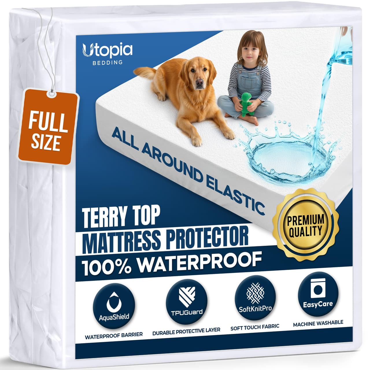 Waterproof Full Size Mattress Protector fits Upto 15" deep Mattresses