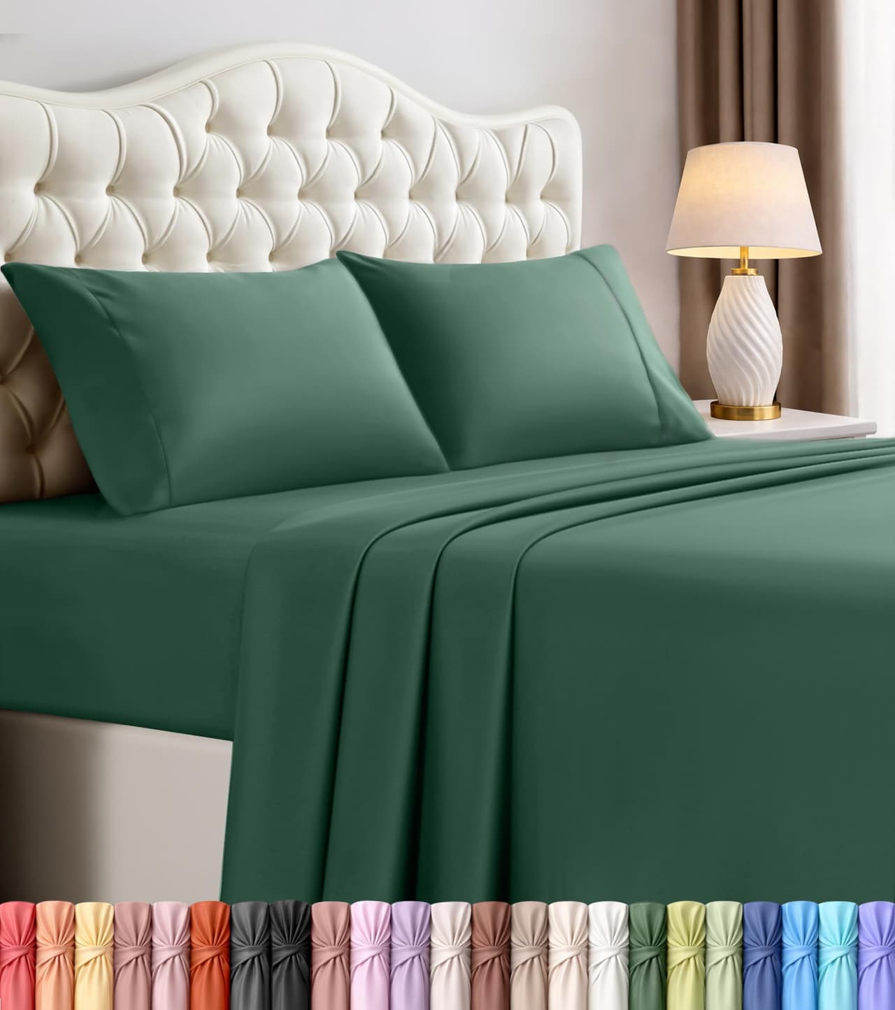 Queen Sheets Set, 4 Pieces 16" Deep Pocket Bed Sheets, Emerald Green