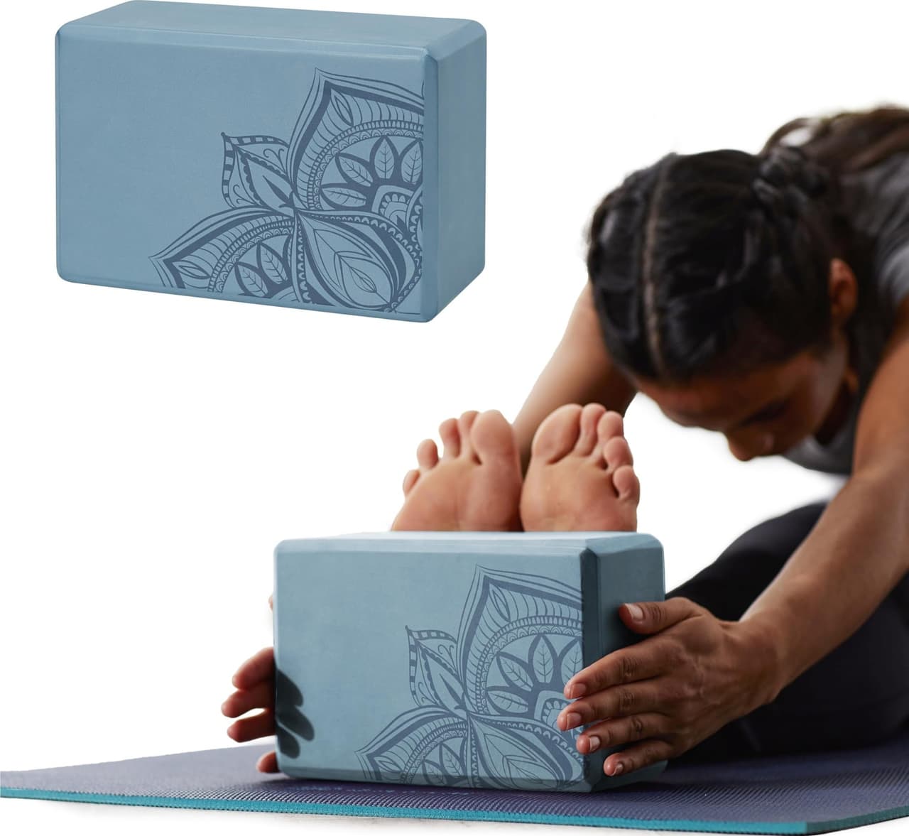 Gaiam Yoga Block, EVA Foam for Balance & Stretch (1 Block, Blue Shadow Pt)