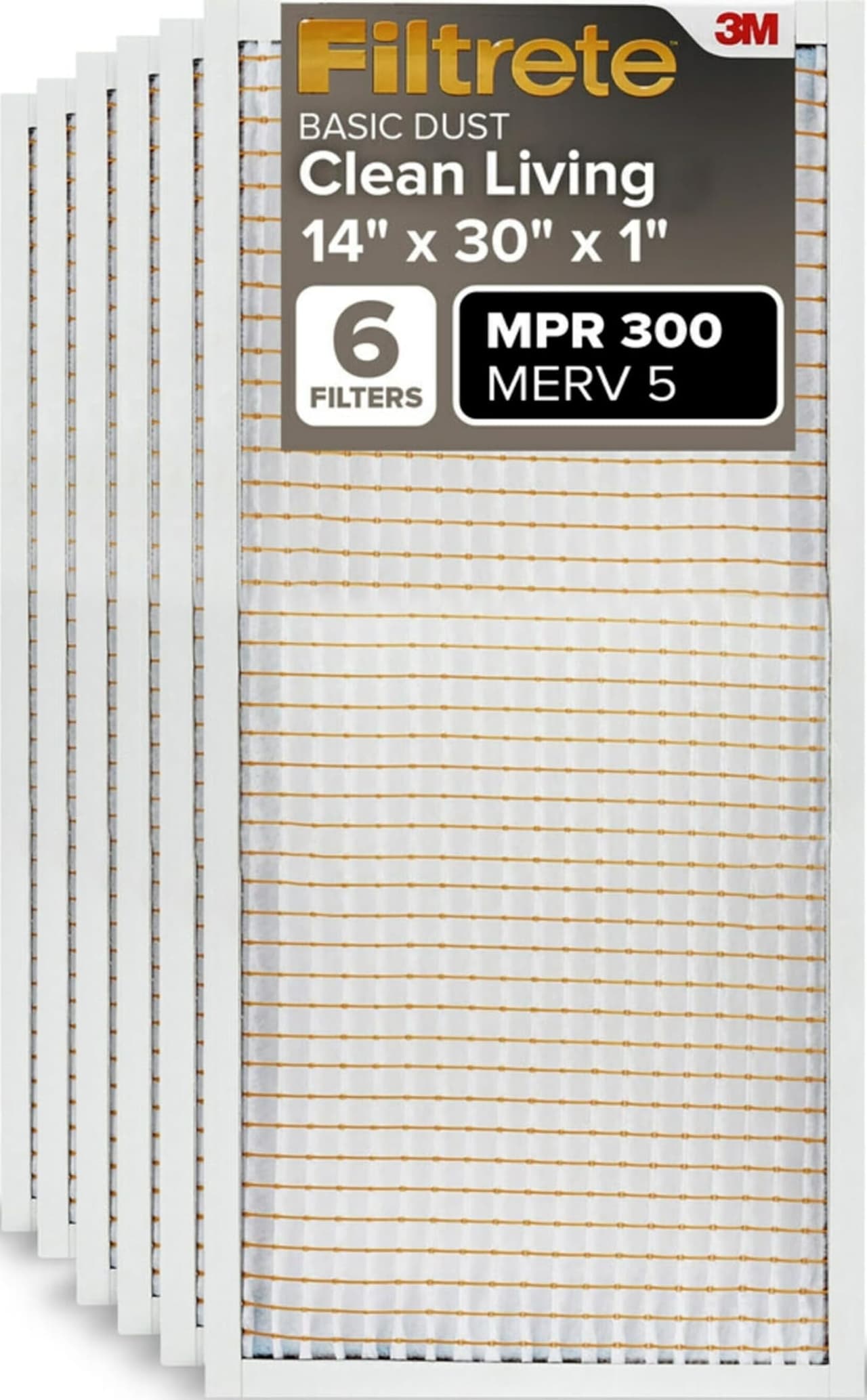 Filtrete 14x30x1 Air Filter MERV 5, 6-Pack AC Furnace HVAC Filters for Home, MPR 300 Basic Dust Defense, Pleated Electrostatic Removes Lint & Dust (Actual Size 13.81x29.81x0.81 in)