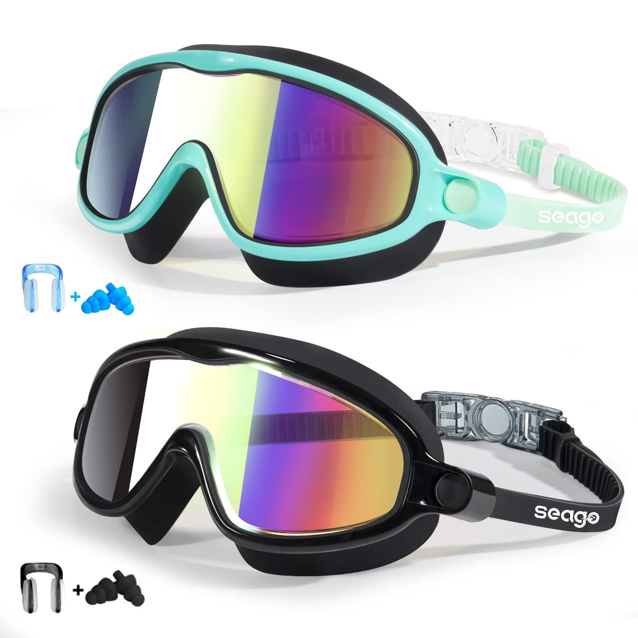 COOLOO Children's Diving Goggles for 4-16 Years, 180° Panorama HD Anti Fog Anti-Leak Snorkel Mask Children, Swimming Goggles with Nose Cover for Boys Girls Teenagers