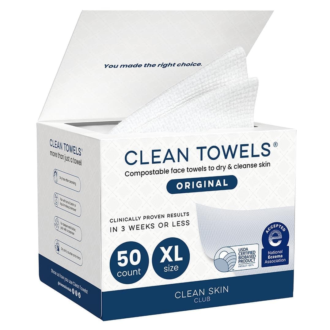 Clean Skin Club Clean Towel XL Face Cloth, 100% USDA Certified Dermatologically & Clinically Tested Face Towels, Disposable Towels, Face Wash Cloth, Makeup Remover, Pack of 50, Pack of 50
